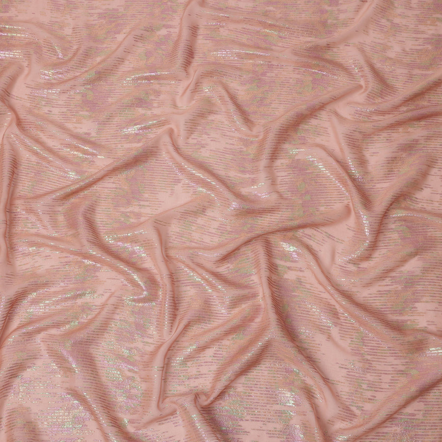 Peach Shimmer Striped Pure Silk Chiffon Fabric with Metallic Lurex, 110 Cms Width, South Korea-D25253