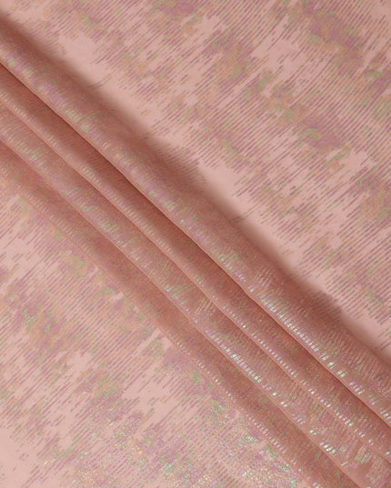Peach Shimmer Striped Pure Silk Chiffon Fabric with Metallic Lurex, 110 Cms Width, South Korea-D25253