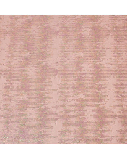 Peach Shimmer Striped Pure Silk Chiffon Fabric with Metallic Lurex, 110 Cms Width, South Korea-D25253