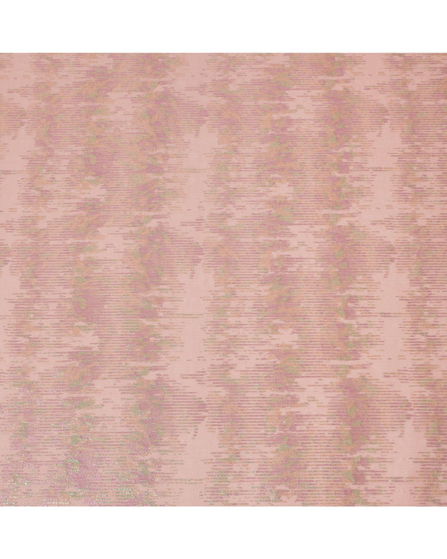 Peach Shimmer Striped Pure Silk Chiffon Fabric with Metallic Lurex, 110 Cms Width, South Korea-D25253