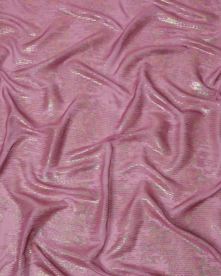 Pink Shimmer Textured Pure Silk Chiffon Fabric with Metallic Lurex, 110 Cms Width, South Korea-D25259