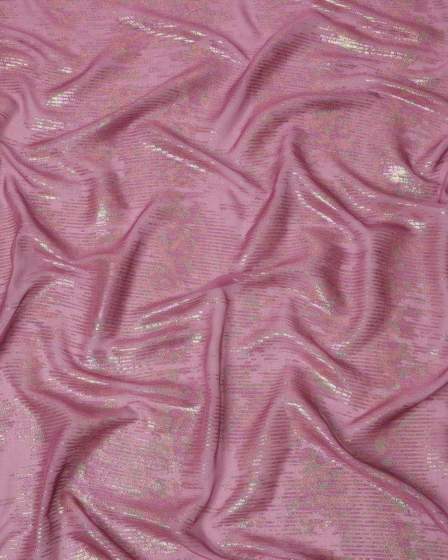 Pink Shimmer Textured Pure Silk Chiffon Fabric with Metallic Lurex, 110 Cms Width, South Korea-D25259
