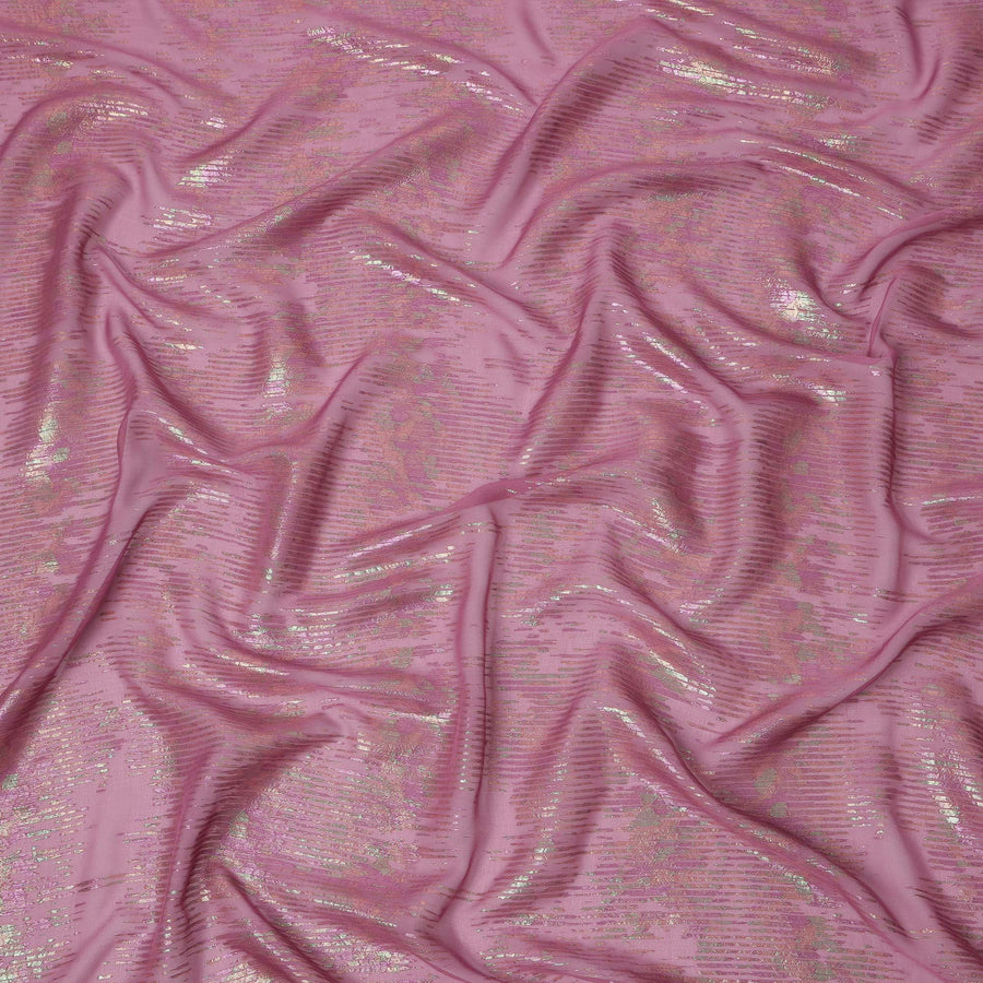 Pink Shimmer Textured Pure Silk Chiffon Fabric with Metallic Lurex, 110 Cms Width, South Korea-D25259