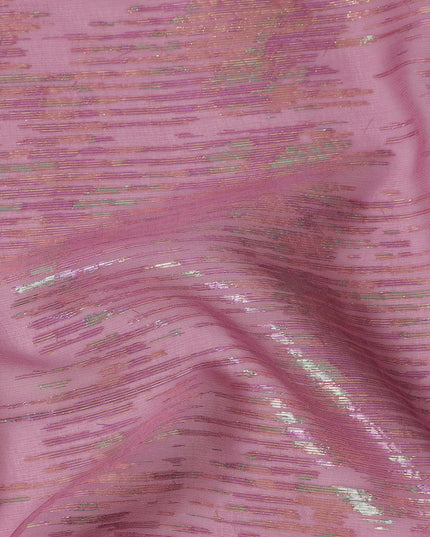 Pink Shimmer Textured Pure Silk Chiffon Fabric with Metallic Lurex, 110 Cms Width, South Korea-D25259