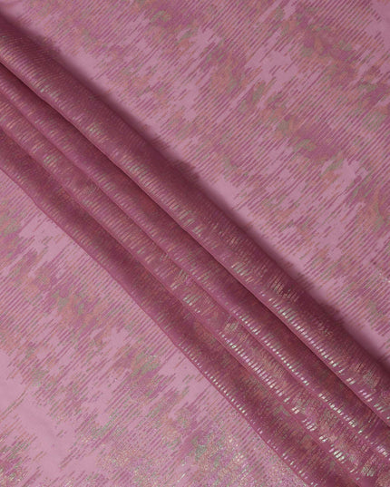 Pink Shimmer Textured Pure Silk Chiffon Fabric with Metallic Lurex, 110 Cms Width, South Korea-D25259