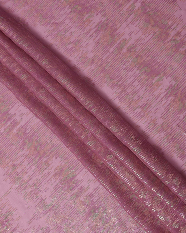 Pink Shimmer Textured Pure Silk Chiffon Fabric with Metallic Lurex, 110 Cms Width, South Korea-D25259