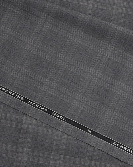 Grey Check Premium English All Wool Scabal Suiting Fabric, Width 150 Cms, 3.75 Mtrs, United Kingdom-D25454