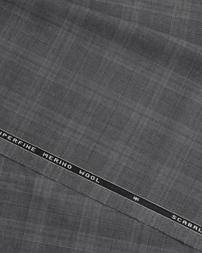 Grey Check Premium English All Wool Scabal Suiting Fabric, Width 150 Cms, 3.75 Mtrs, United Kingdom-D25454