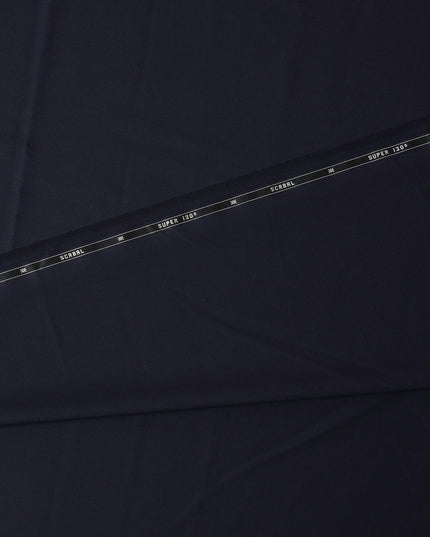 Navy Blue Super 130's Wool Suiting Fabric, 150 cm Width, 3.5 Mtrs Piece, Scabal Premium Cloth, Made In United Kingdom-D29195 Regal Fabrics
