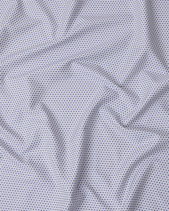 White and Blue Geometric Print Cotton Shirting Fabric, Width 150 Cms, Made in Japan-D26066