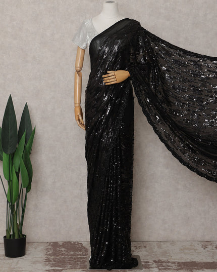 Onyx Black Sequin Silk Chiffon Saree Piece India
