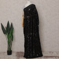 Onyx Black Sequin Silk Chiffon Saree Piece India