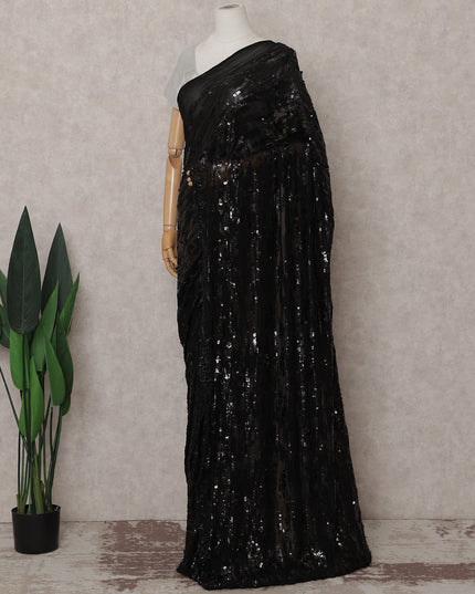 Onyx Black Sequin Silk Chiffon Saree Piece India