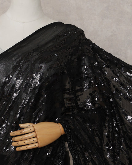 Onyx Black Sequin Silk Chiffon Saree Piece India