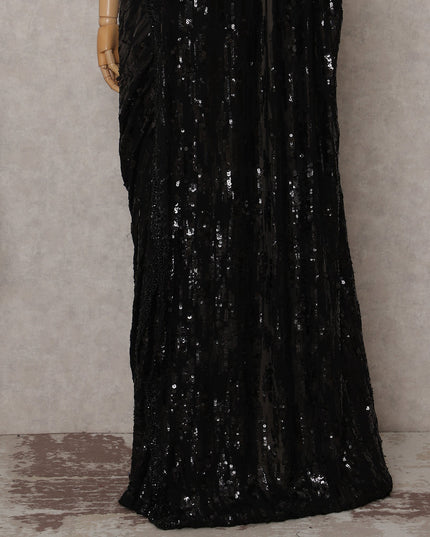 Onyx Black Sequin Silk Chiffon Saree Piece India