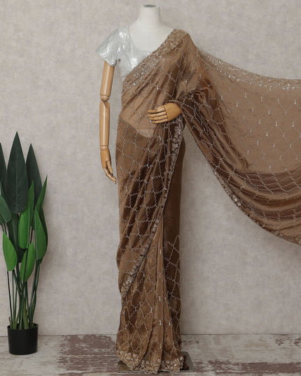 Bronze Brown Pure Silk Organza Saree 110cm