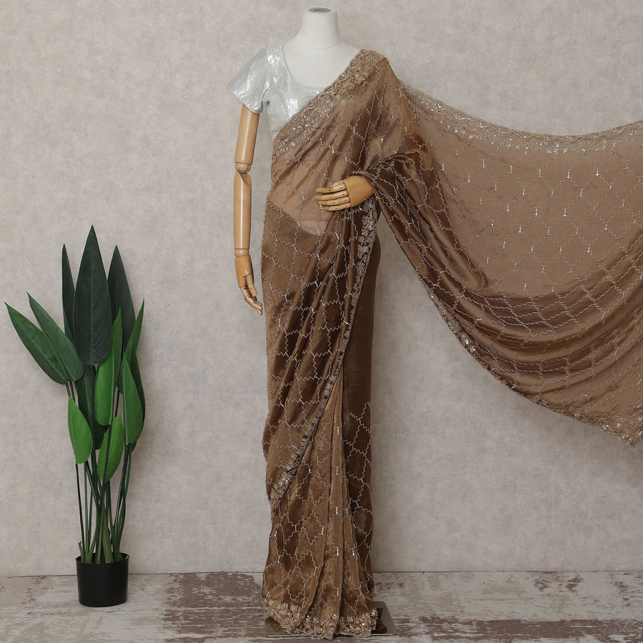 Bronze Brown Pure Silk Organza Saree 110cm