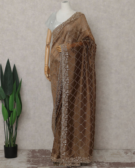 Bronze Brown Pure Silk Organza Saree 110cm