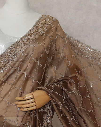 Bronze Brown Pure Silk Organza Saree 110cm