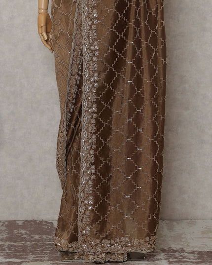 Bronze Brown Pure Silk Organza Saree 110cm