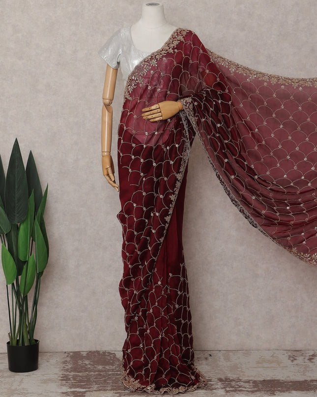 Maroon Red Pure Silk Organza Saree 110cm