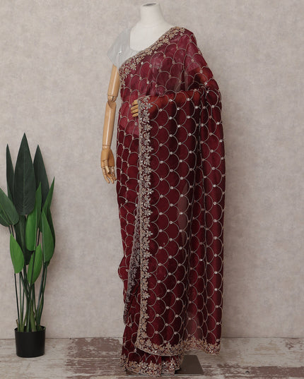 Maroon Red Pure Silk Organza Saree 110cm