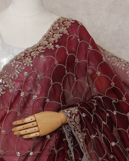 Maroon Red Pure Silk Organza Saree 110cm