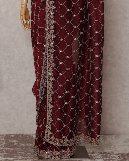 Maroon Red Pure Silk Organza Saree 110cm