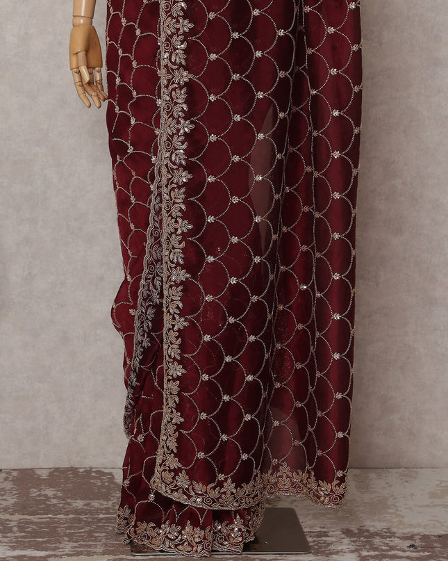 Maroon Red Pure Silk Organza Saree 110cm