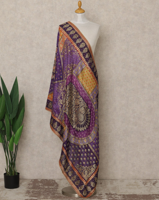 Purple Premium Synthetic Brocade Dupatta 225X80 CMS Width, India-D26966 - Regal Fabrics
