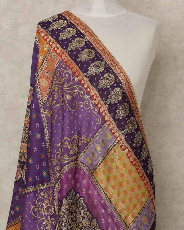 Purple Premium Synthetic Brocade Dupatta 225X80 CMS Width, India-D26966 - Regal Fabrics