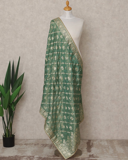 Sage Green Floral Zari Buta Weave Tussar Silk Dupatta, 225X85 Cms, Made in India-D25799