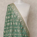 Sage Green Floral Zari Buta Weave Tussar Silk Dupatta, 225X85 Cms, Made in India-D25799