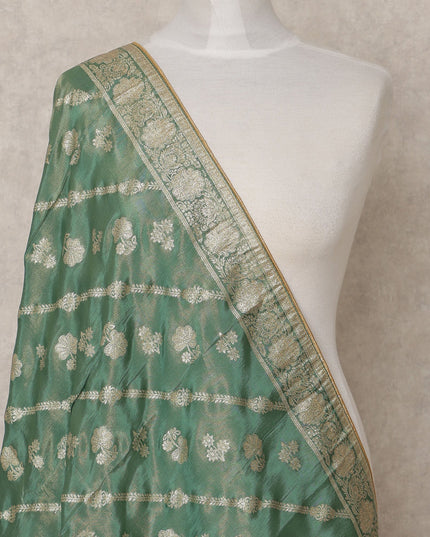 Sage Green Floral Zari Buta Weave Tussar Silk Dupatta, 225X85 Cms, Made in India-D25799