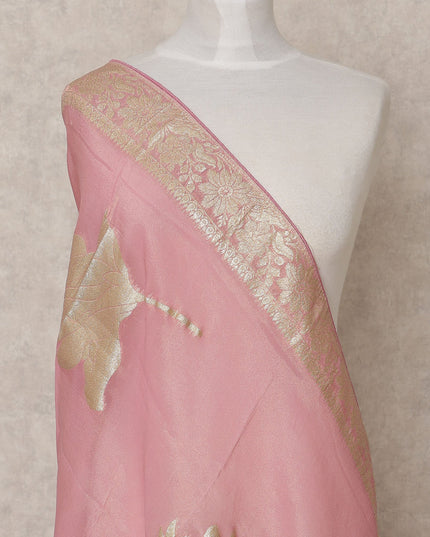 Blush Pink Handcrafted Zari Floral Weave Premium Cotton Dupatta, 225X85 Cms, Made in India-D25795