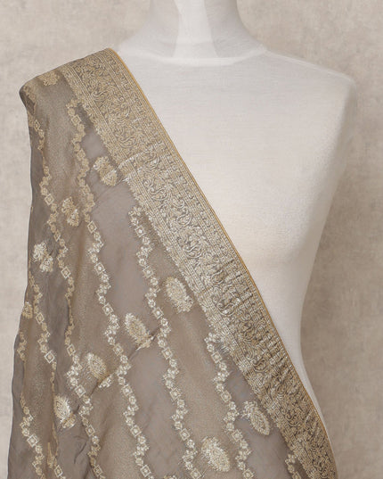 Taupe Gold Striped Zari Weave Tussar Silk Dupatta, 225X85 Cms, Made in India-D25798