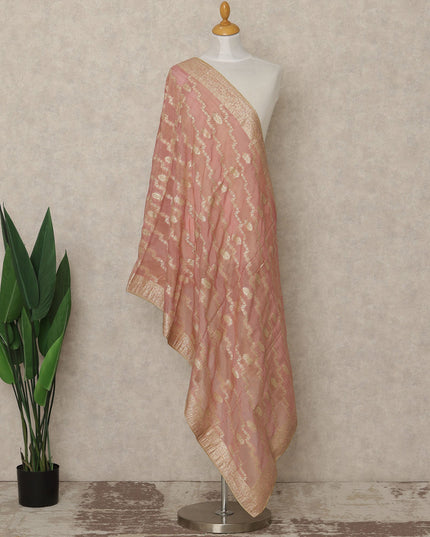 Peach Pink Premium Synthetic Brocade Dupatta with All-Over Woven Motifs, 225X80 CMS Width, India-D26926 - Regal Fabrics