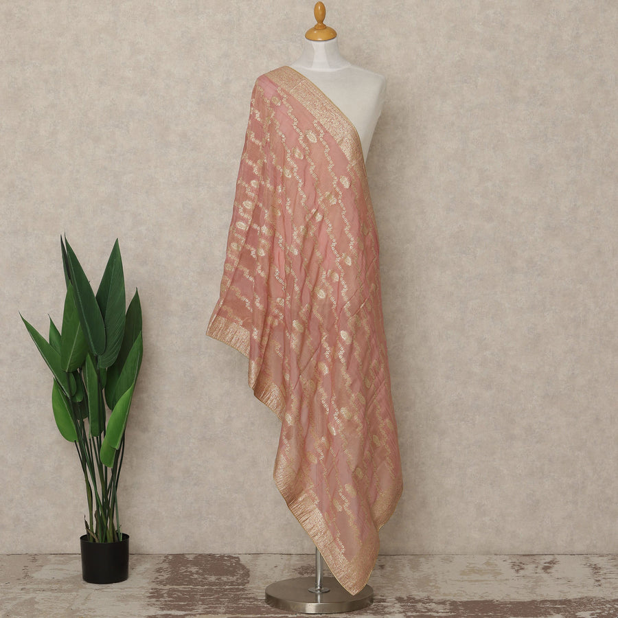 Peach Pink Premium Synthetic Brocade Dupatta with All-Over Woven Motifs, 225X80 CMS Width, India-D26926 - Regal Fabrics