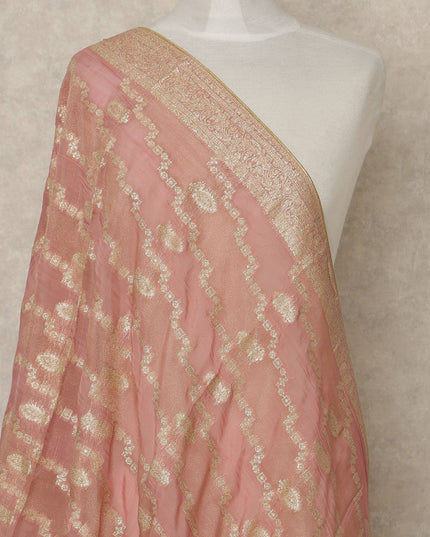Peach Pink Premium Synthetic Brocade Dupatta with All-Over Woven Motifs, 225X80 CMS Width, India-D26926 - Regal Fabrics