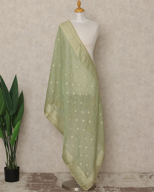 Mint Green Premium Synthetic Brocade Dupatta with Gold Woven Polka Motifs, 225X80 CMS Width, India-D26934 - Regal Fabrics