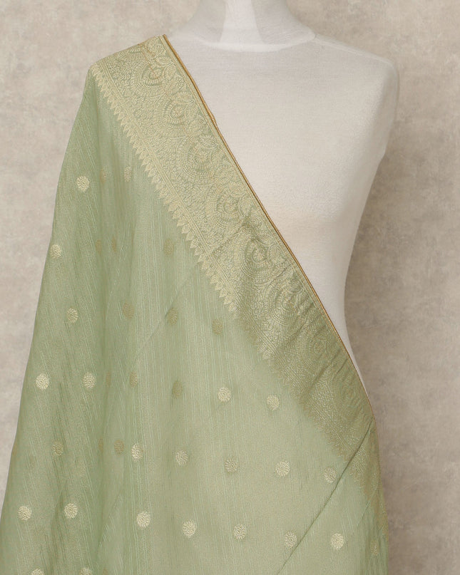 Mint Green Premium Synthetic Brocade Dupatta with Gold Woven Polka Motifs, 225X80 CMS Width, India-D26934 - Regal Fabrics