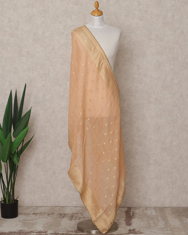 Peach Gold Zari Buti Weave Tussar Silk Dupatta, 225X85 Cms, Made in India-D25801 Regal Fabrics