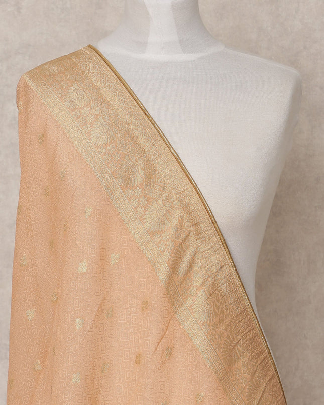 Peach Gold Zari Buti Weave Tussar Silk Dupatta, 225X85 Cms, Made in India-D25801 Regal Fabrics