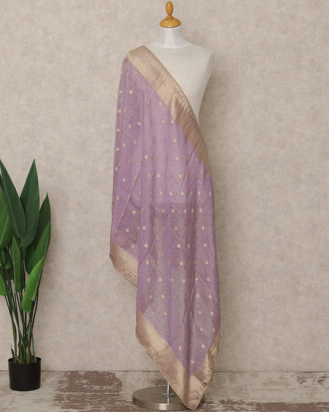 Lavender Purple Premium Synthetic Brocade Dupatta with Gold Woven Buti Motifs, 225X80 CMS Width, India-D26933 - Regal Fabrics