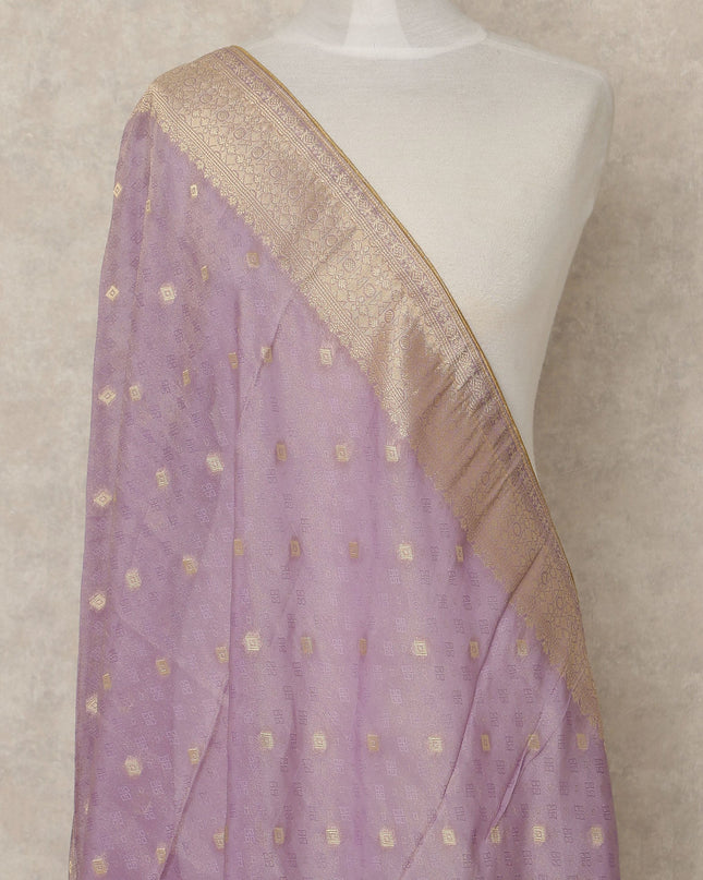 Lavender Purple Premium Synthetic Brocade Dupatta with Gold Woven Buti Motifs, 225X80 CMS Width, India-D26933 - Regal Fabrics