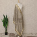 Taupe Grey Premium Synthetic Brocade Dupatta with Gold Woven Motifs, 225X80 CMS Width, India-D26931 - Regal Fabrics