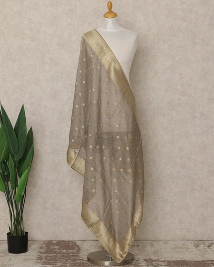 Taupe Grey Premium Synthetic Brocade Dupatta with Gold Woven Motifs, 225X80 CMS Width, India-D26931 - Regal Fabrics