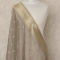 Taupe Grey Premium Synthetic Brocade Dupatta with Gold Woven Motifs, 225X80 CMS Width, India-D26931 - Regal Fabrics