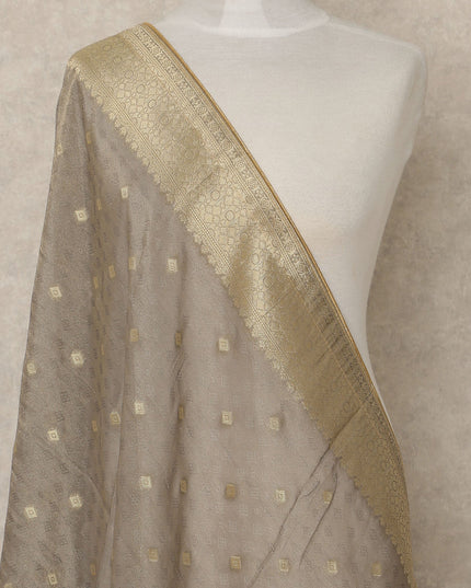 Taupe Grey Premium Synthetic Brocade Dupatta with Gold Woven Motifs, 225X80 CMS Width, India-D26931 - Regal Fabrics