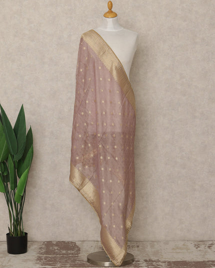 Dusty Mauve Premium Synthetic Brocade Dupatta with Gold Woven Buti Design, 225X80 CMS Width, India-D26932 - Regal Fabrics